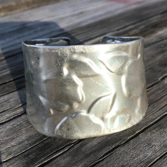 Solid Sterling Silver 925 Cuff Bracelet Floral Hibiscus...